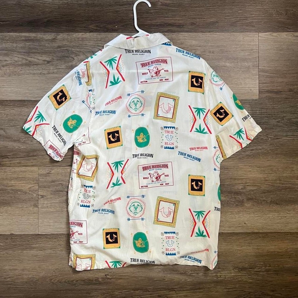 True Religion Mens Medium Resort Camp Collar Shirt Vacation Hawaiian Style All